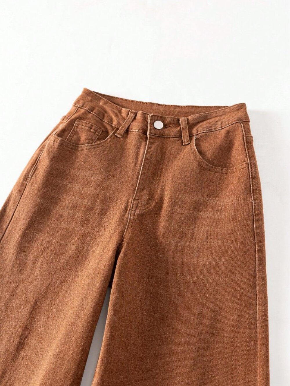 Coffee Brown Casual Women's Wide Leg Pants with Pockets, Zipper Detail - Picture 5 of 7